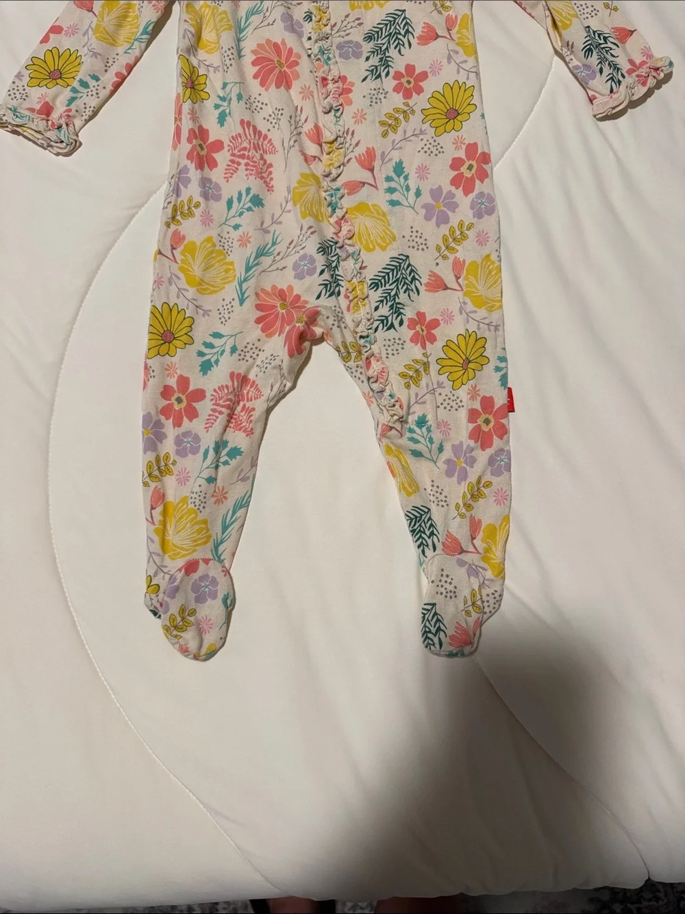 Magnetic Me Primrose Cottage Ruched Ruffle Footie - Pink, Yellow & Green Floral